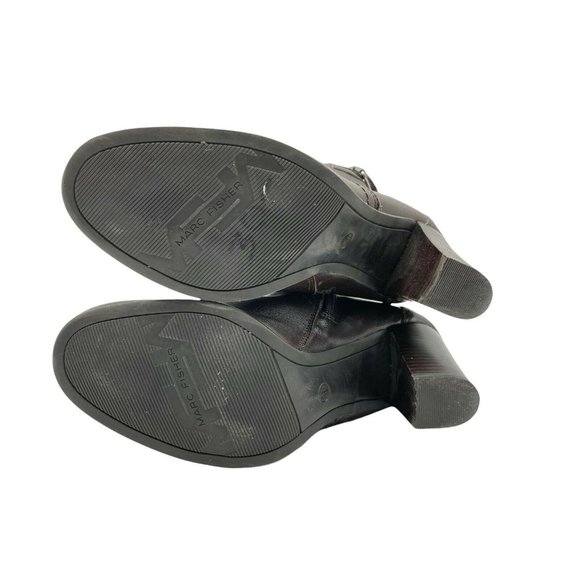 Marc Fisher Leather Ankle Bootie Shoe Brown 6.5 Block Heel Women Buckle Boot - Picture 8 of 8